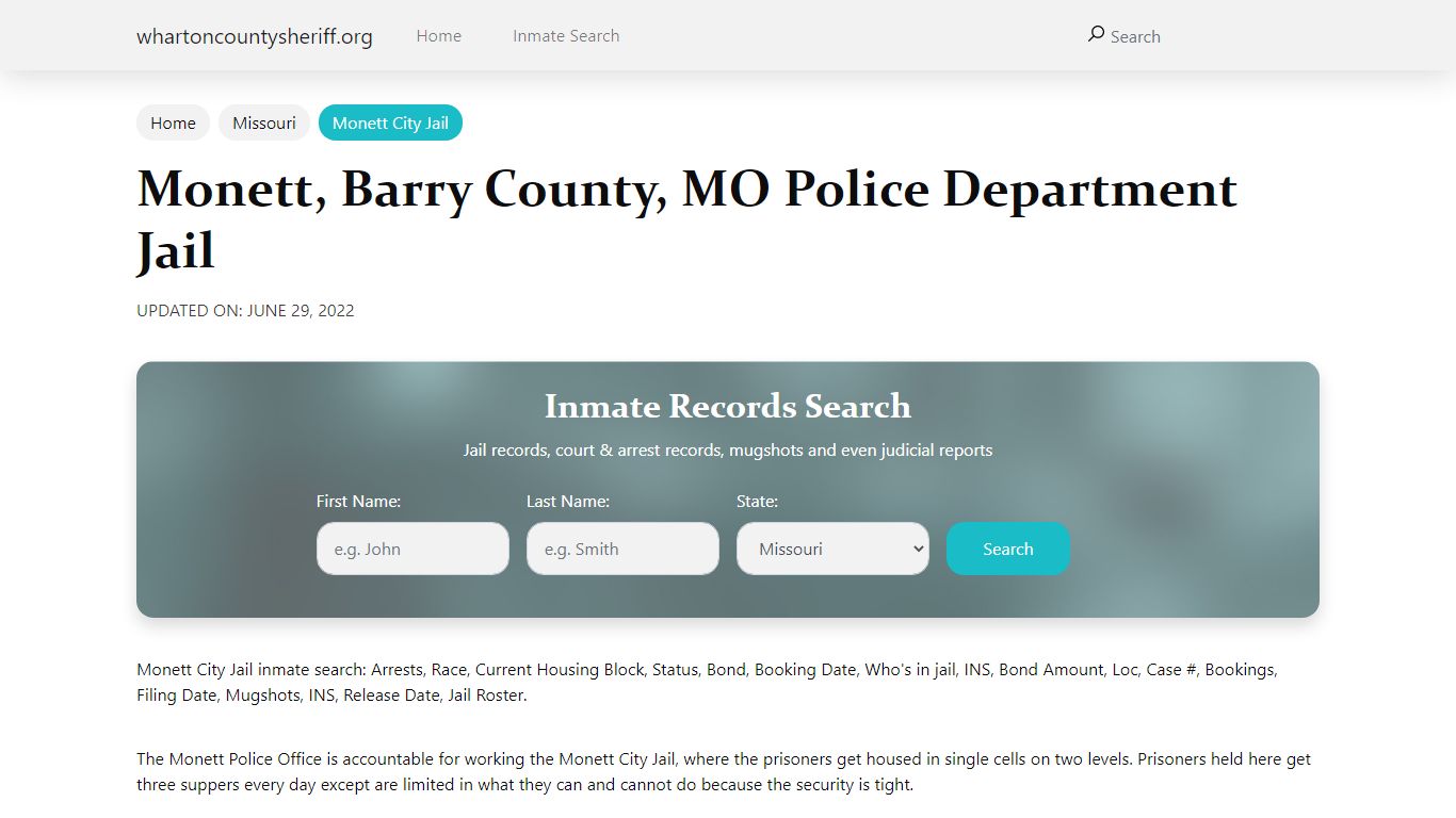 Monett, MO City Jail Inmates, Arrests - Wharton County Sheriff
